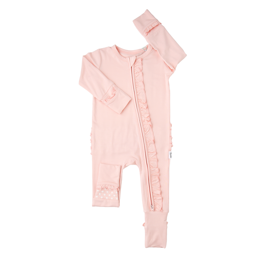 Light Pink RUFFLE ZIP Bamboo Keepsake 2-Way Zip Baby Outfit