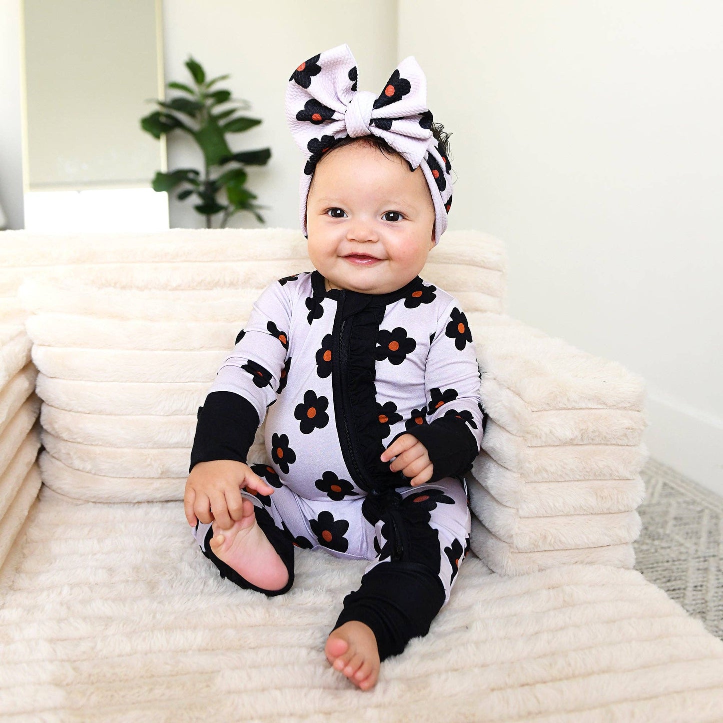 Lizzy RUFFLE ZIP Bamboo One Piece Floral Baby Outfit