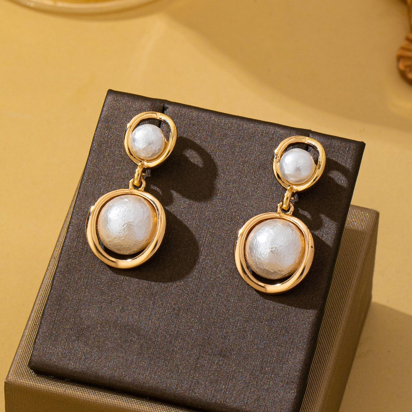 Organic Gold Ring Freshwater Pearl Drop Earrings