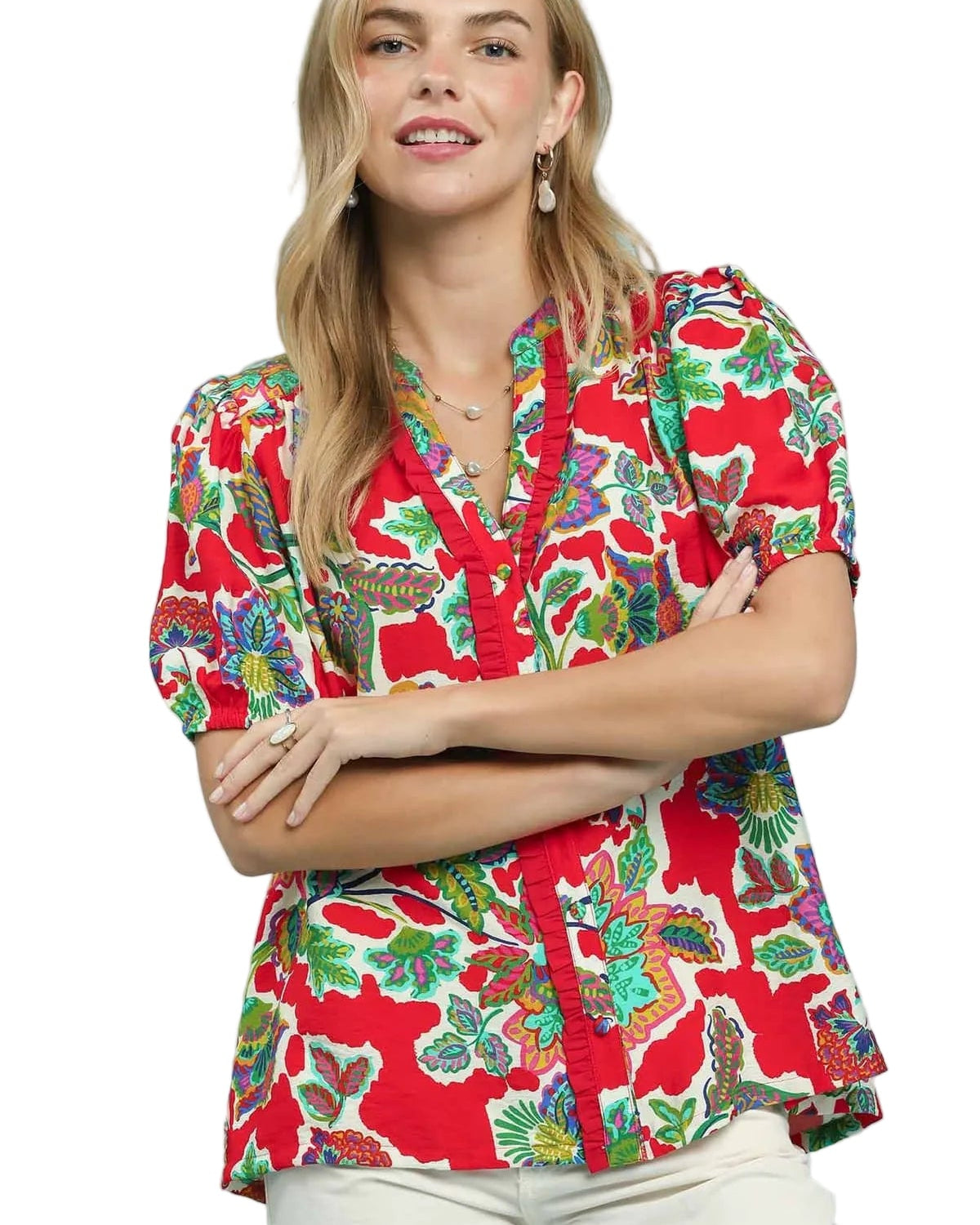 Red Floral Print Top
