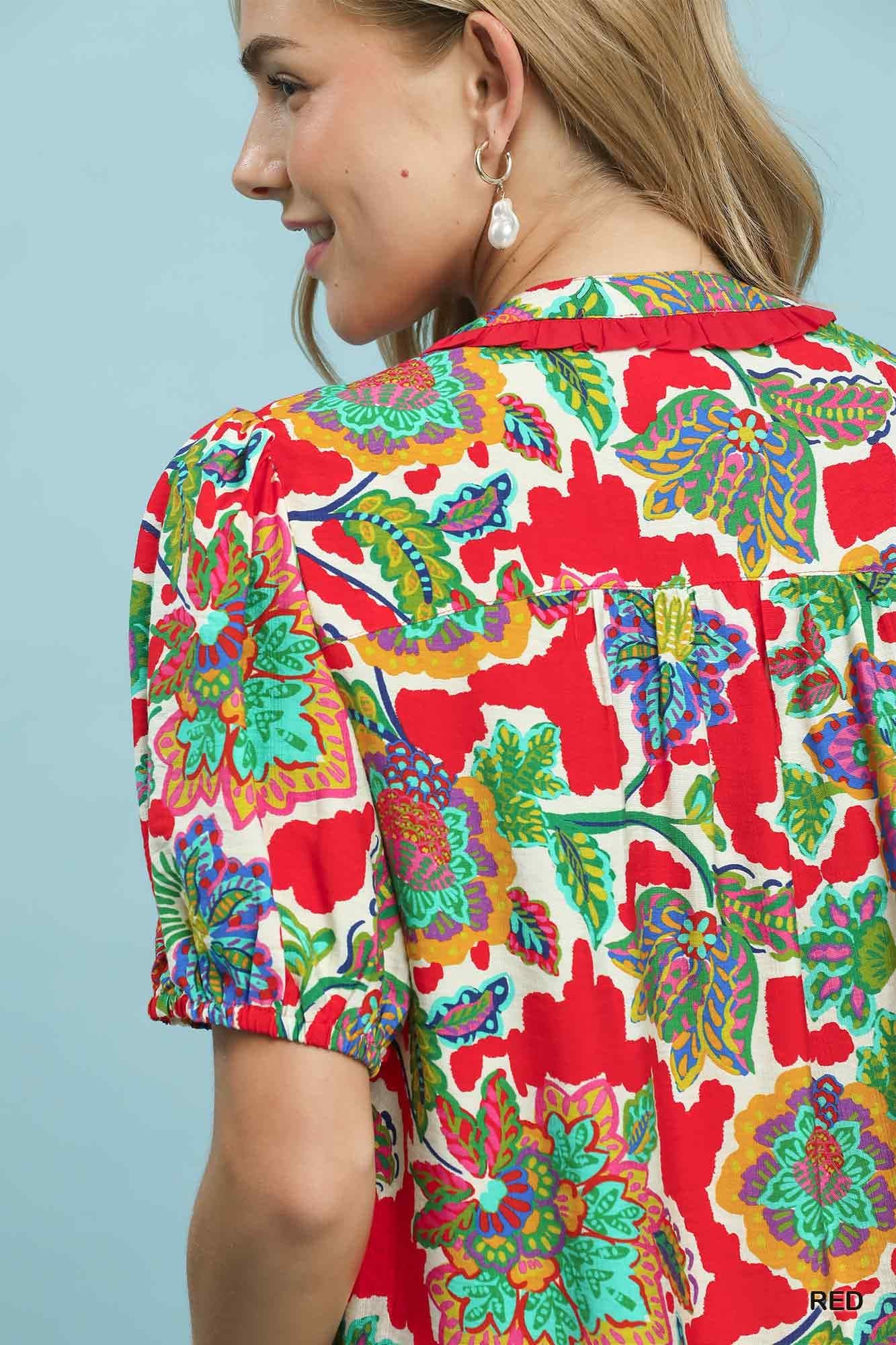 Red Floral Print Top