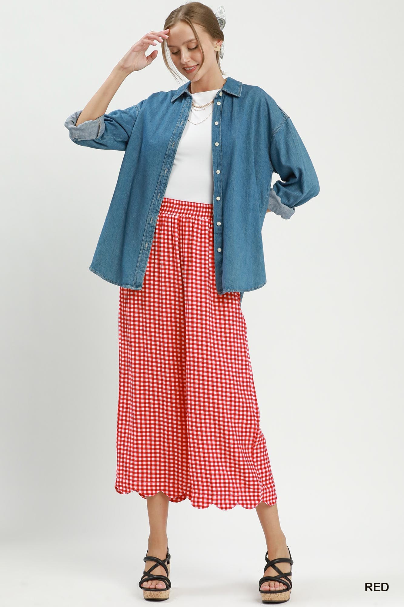 Red Gingham Check Print Pant