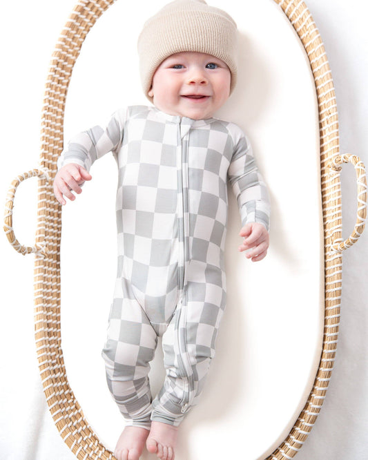 Sage Checker Bamboo Zipper Romper