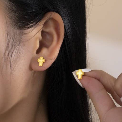 Gold Cross Stud Earrings