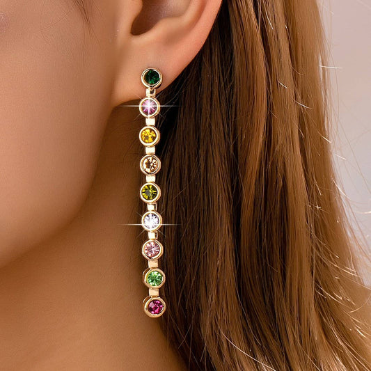 Rainbow Gemstone Linear Drop Earrings
