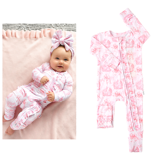 Juniper RUFFLE ZIP Easter Floral Bamboo 1-Piece Baby Outfit