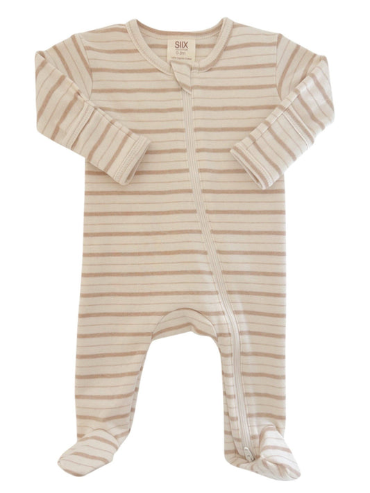 Biscuit Mixed Stripe / Organic 2-Way Zip Footie