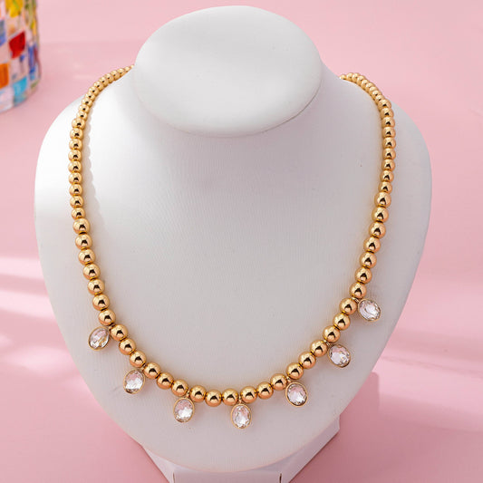 Oval Stone Beaded Ball Chain necklace