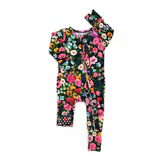 Ruffle Zip Bamboo One Piece Floral Baby Clothing