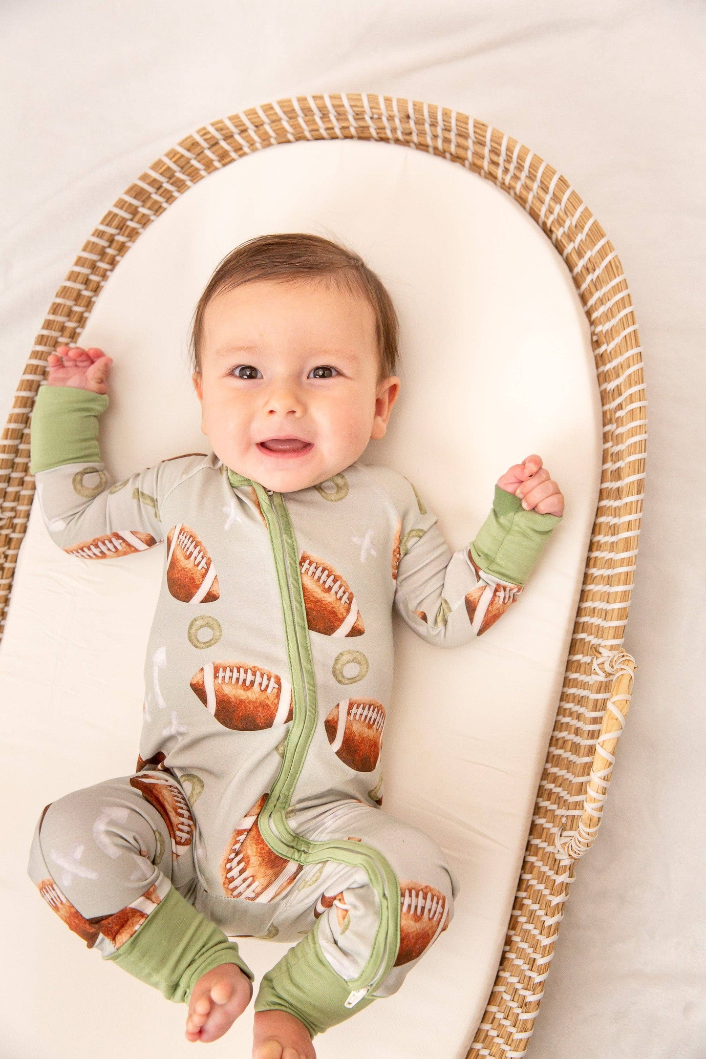 Football Baby Bamboo Zipper Romper