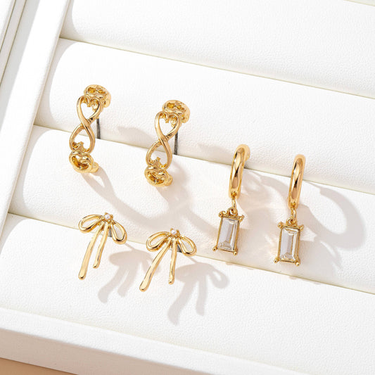Baguette Stone Hoop, Bow Trio Earring Set
