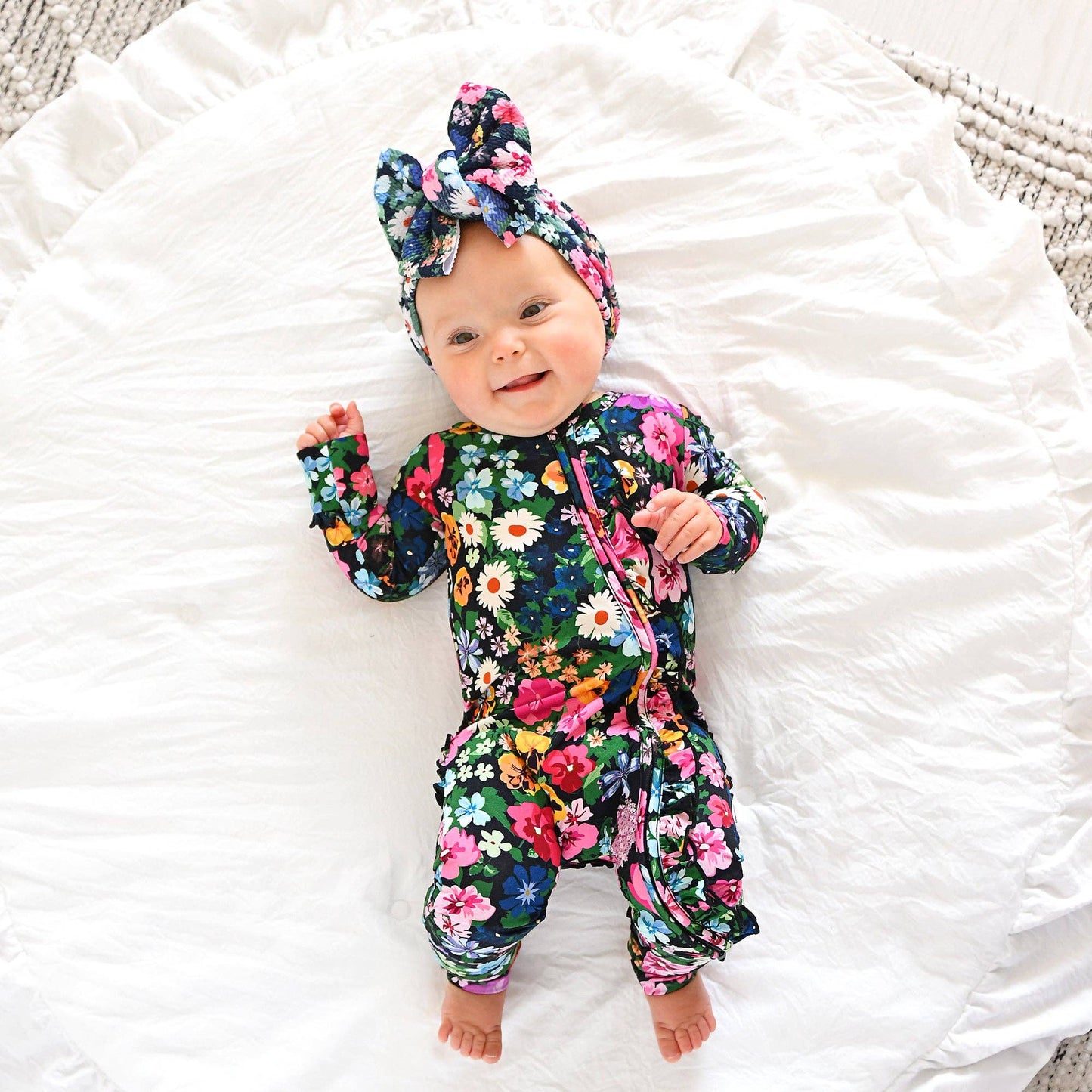 Ruffle Zip Bamboo One Piece Floral Baby Clothing