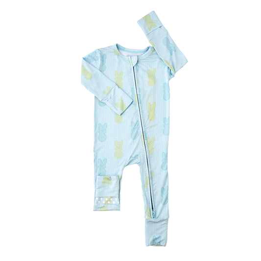 Sage Bunny ZIP Easter Bamboo 1pc 2Way Zipper Baby Outfit