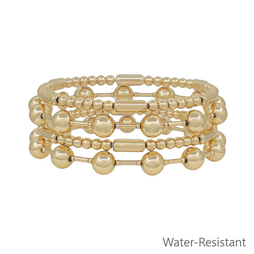 Gold Beaded and Bar Stretch Bracelets
