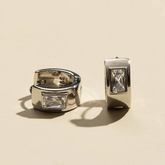 Silver Classic Baguette Bezel Huggies Nickel Suede