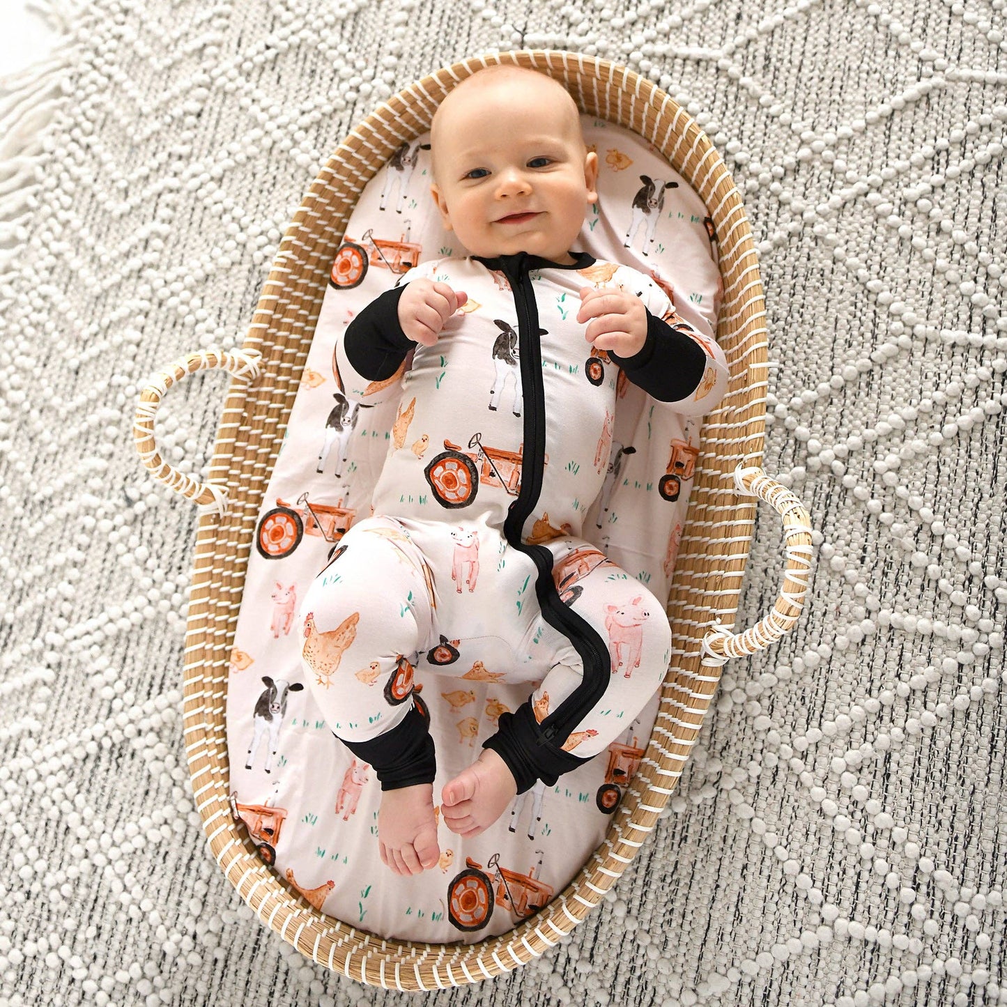 Millie Moo ZIP Bamboo Farm OnePiece 2-Way Zipper Baby Outfit