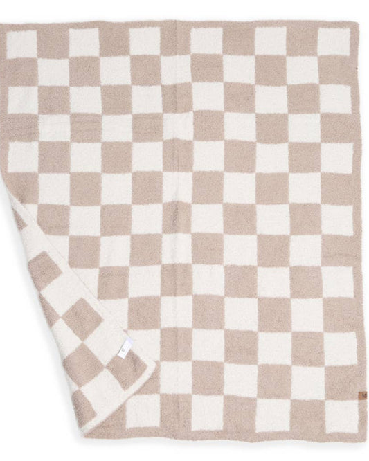 Kids Checkered Pattern Soft Throw Blanket: Beige
