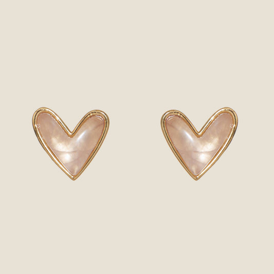 Rose Quartz Stone Sweetheart Studs - Nickel & Suede
