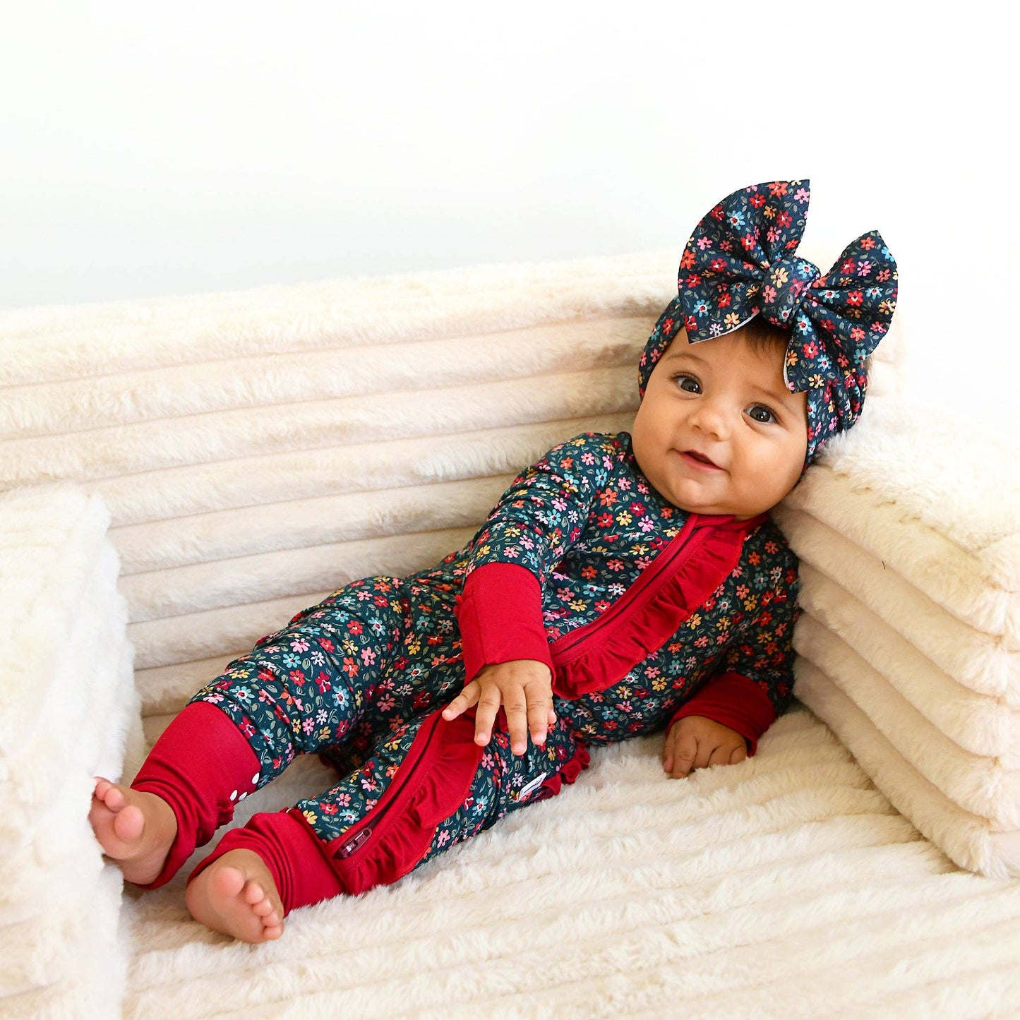 Isabelle RUFFLE ZIP Bamboo One Piece Floral Baby Outfit