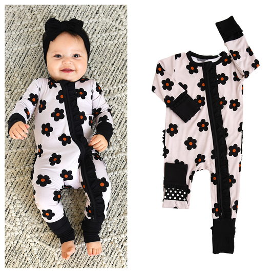 Lizzy RUFFLE ZIP Bamboo One Piece Floral Baby Outfit