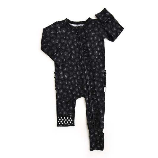 Ash Black Leopard RUFFLE ZIP Bamboo Sleepies Little