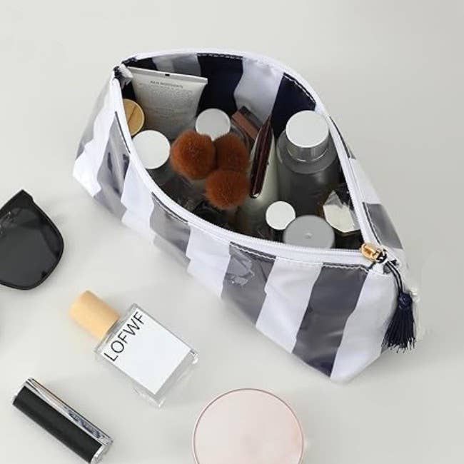 TRAVEL STRIPE COSMETIC MAKEUP POUCH BAG