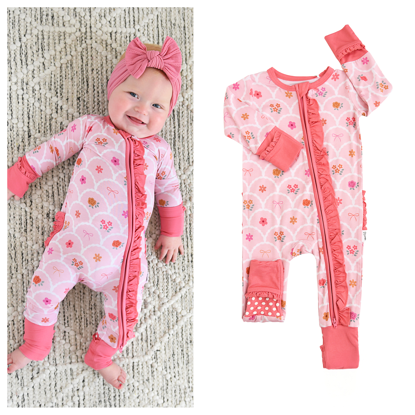 Everleigh RUFFLE ZIP Bamboo One Piece Floral Baby Outfit