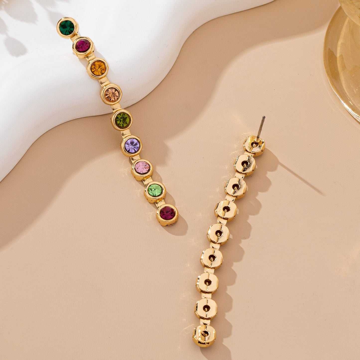 Rainbow Gemstone Linear Drop Earrings