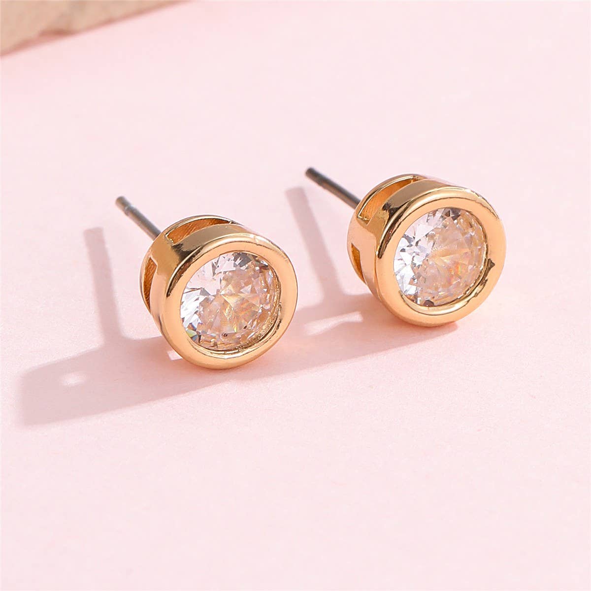 Rhinestone Bezel Square Round Stud Earring