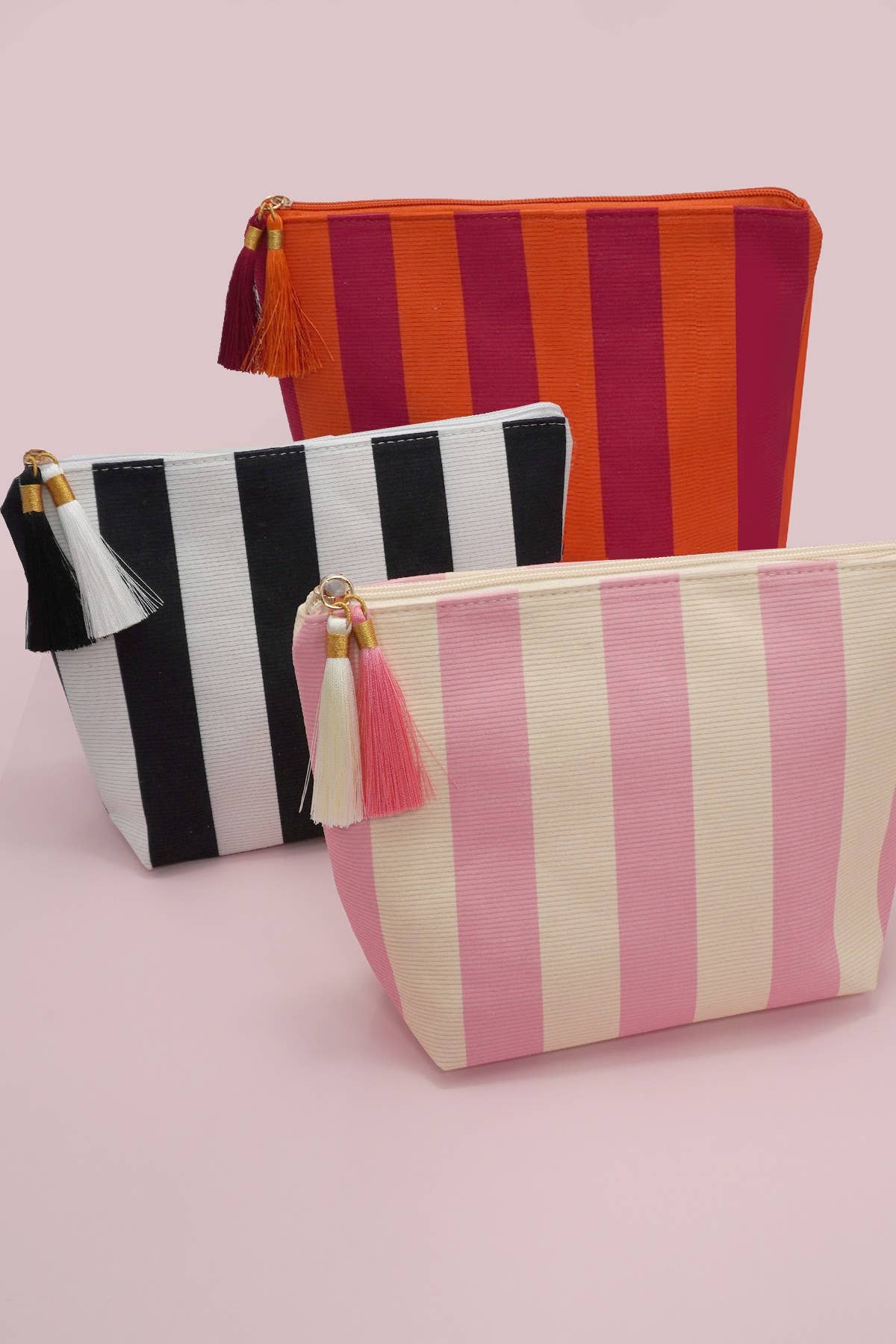 Black & White Striped Tassel Makeup Pouch