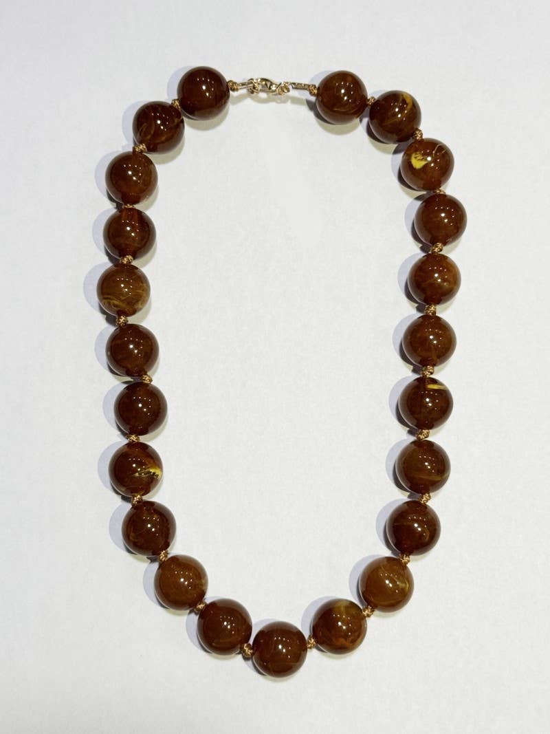Natural Stone Beaded Necklace (Olive and Cream)