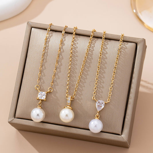 Classic CZ Crystal & Pearl Pendant Necklace