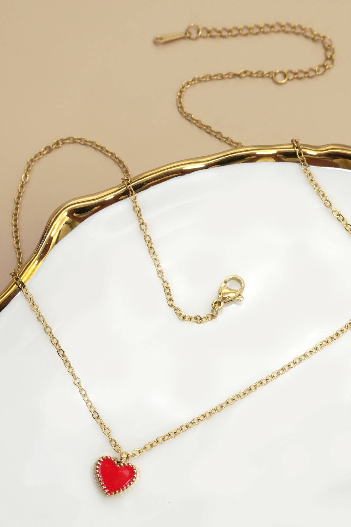 Stainless Steel Heart Necklace (Pink or Red)