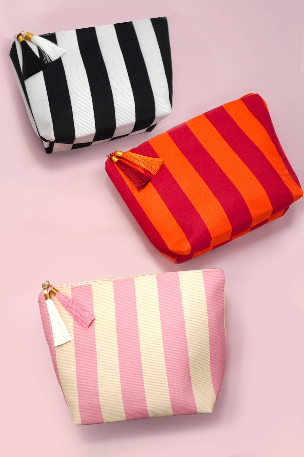 Black & White Striped Tassel Makeup Pouch