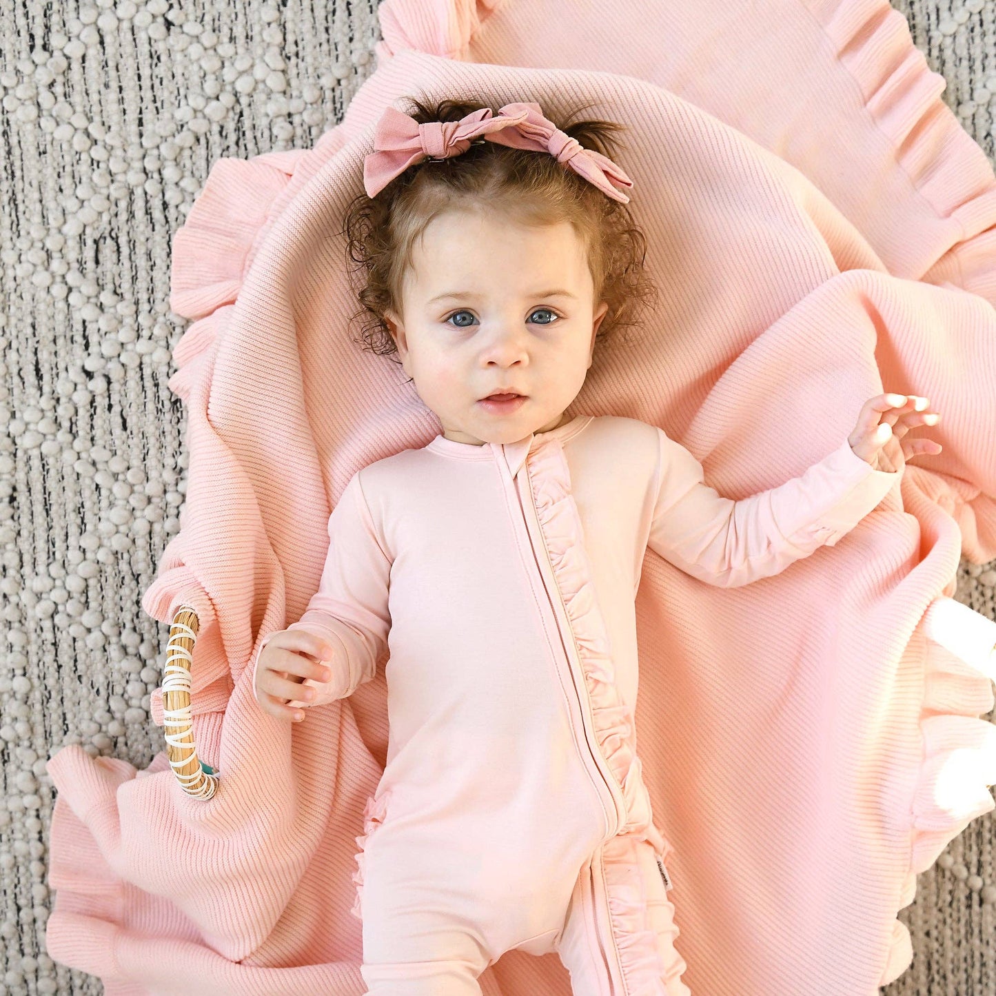 Light Pink RUFFLE ZIP Bamboo Keepsake 2-Way Zip Baby Outfit