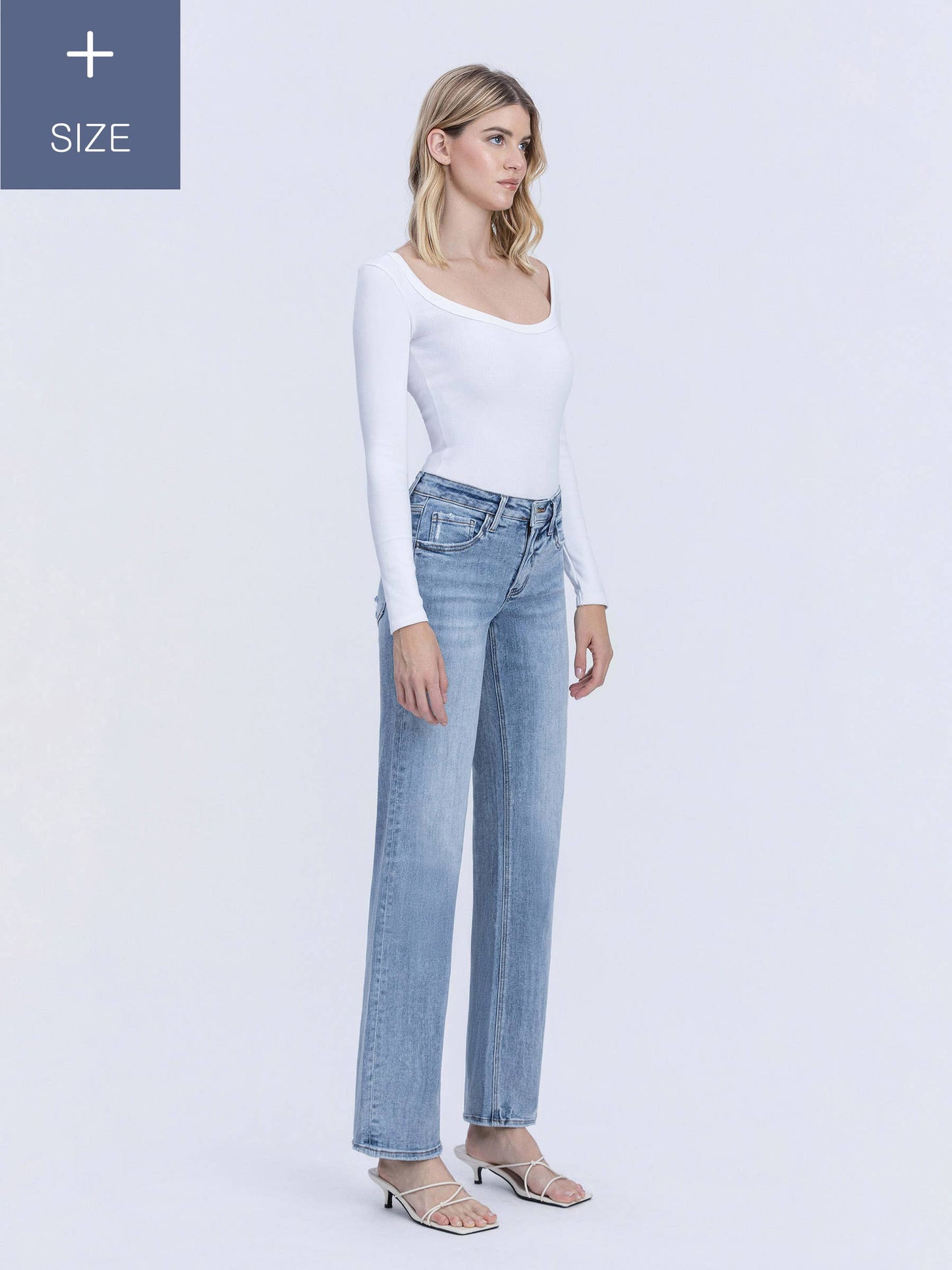 Plus Size Tummy Control Mid Rise Slim Wide Jeans