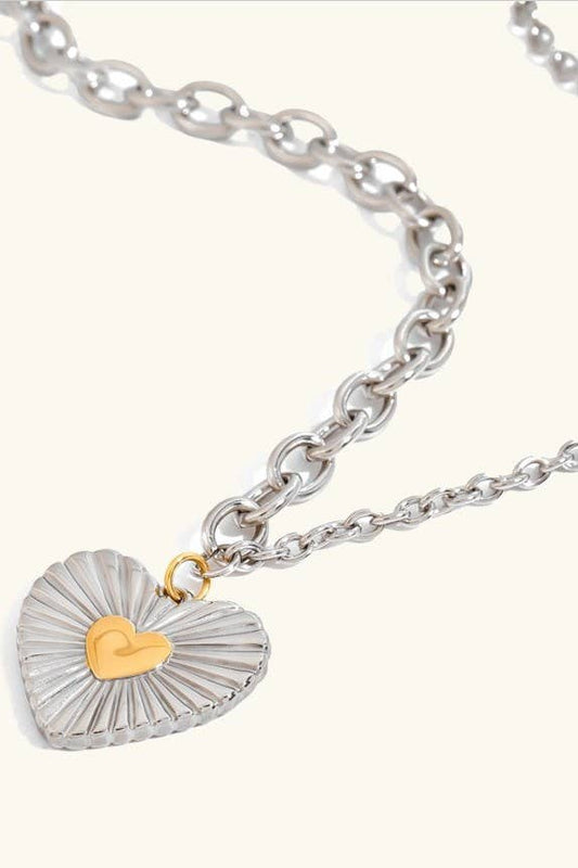 Two Tone Heart Chain Necklace