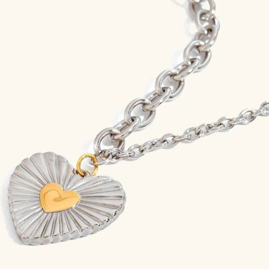 Two Tone Heart Chain Necklace