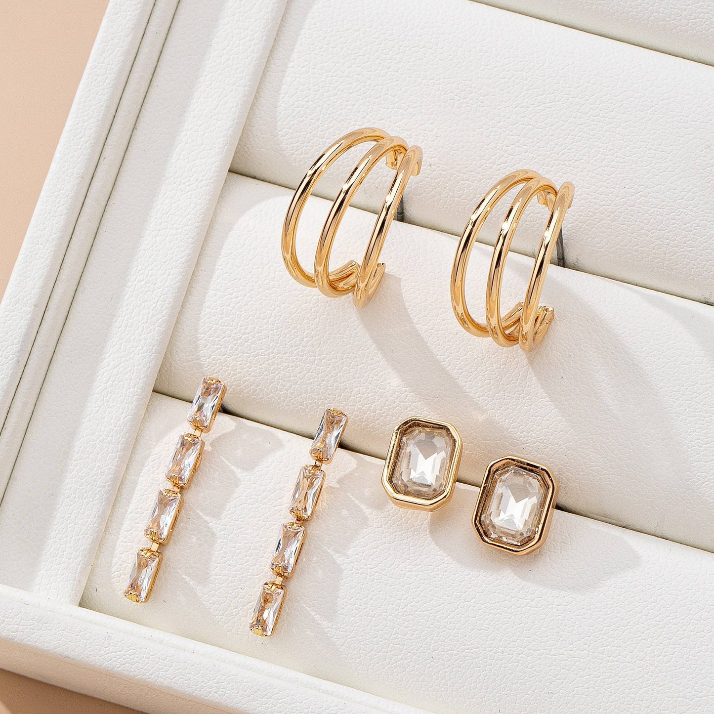 Emerald-Cut Crystal Baguette Linear & Hoop Huggies