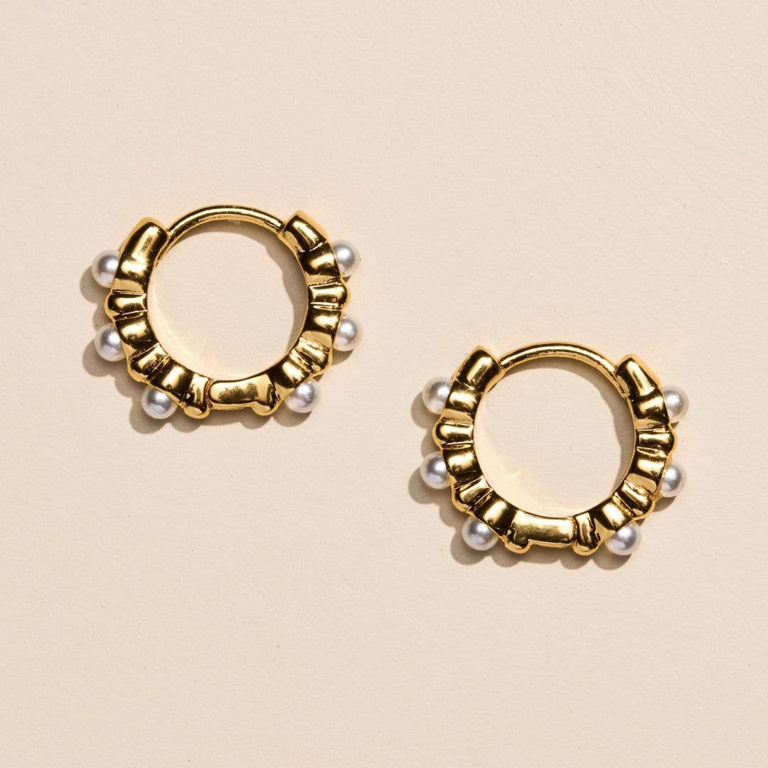 Gold Pearl Huggie Earrings