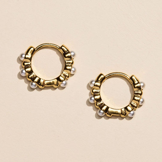 Gold Pearl Huggie Earrings