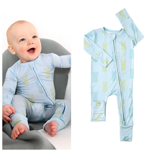 Sage Bunny ZIP Easter Bamboo 1pc 2Way Zipper Baby Outfit