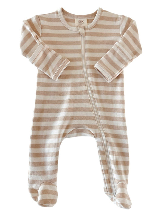 Biscuit Stripe / Organic 2-Way Zip Footie