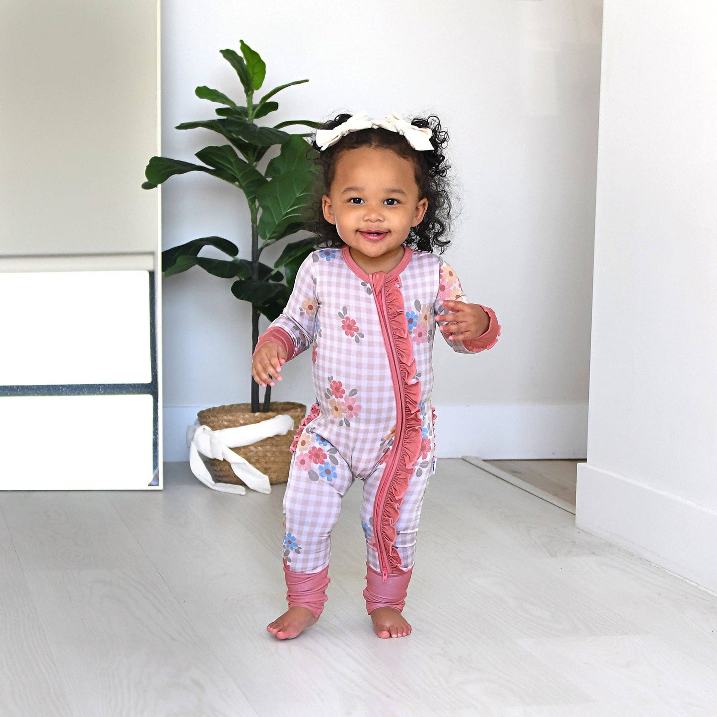 Callie RUFFLE ZIP Bamboo One Piece Floral Baby Outfit