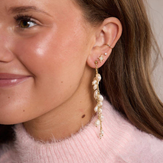 Pearl Cascade Drop Studs Nickel & Suede