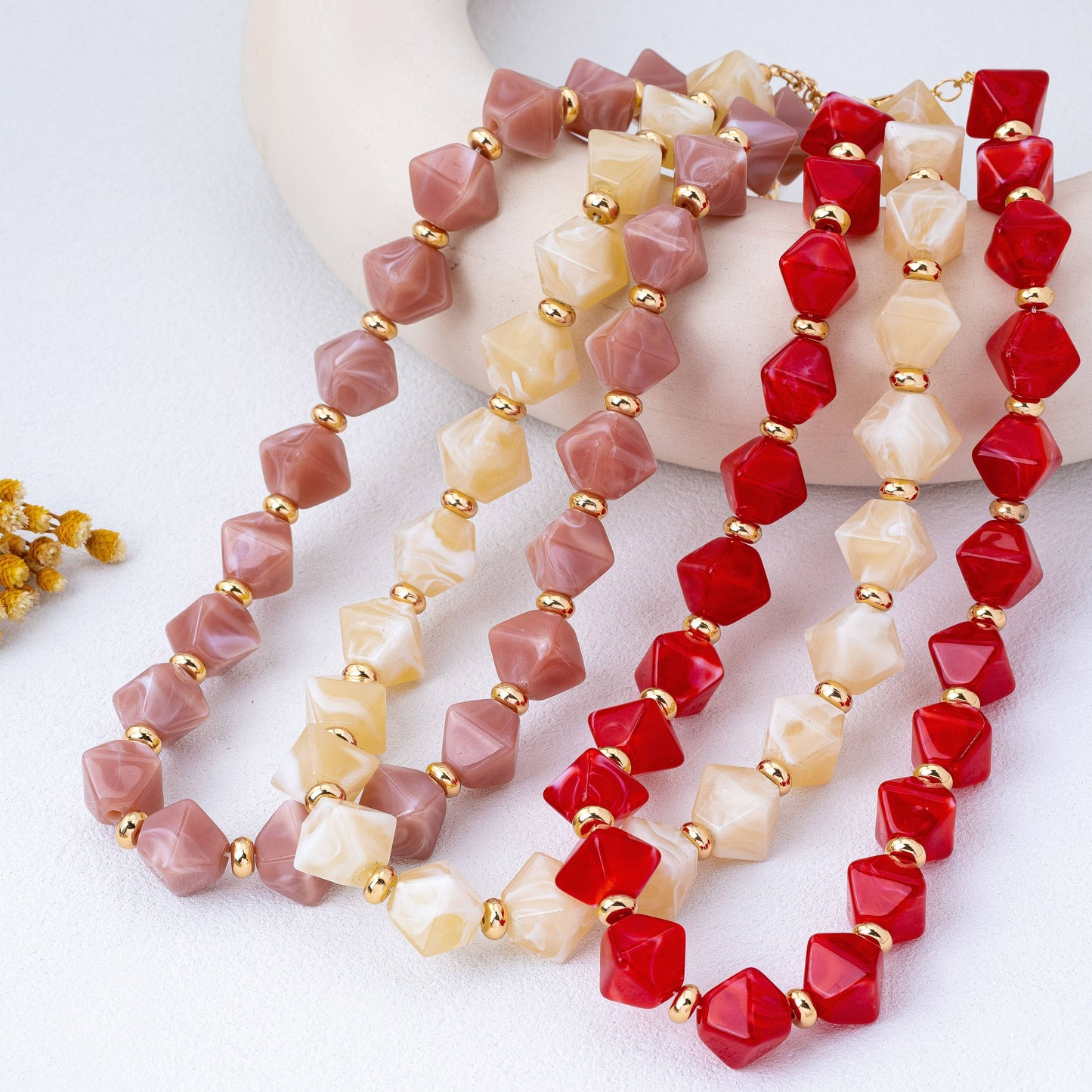 Red Resin Briolette Necklaces