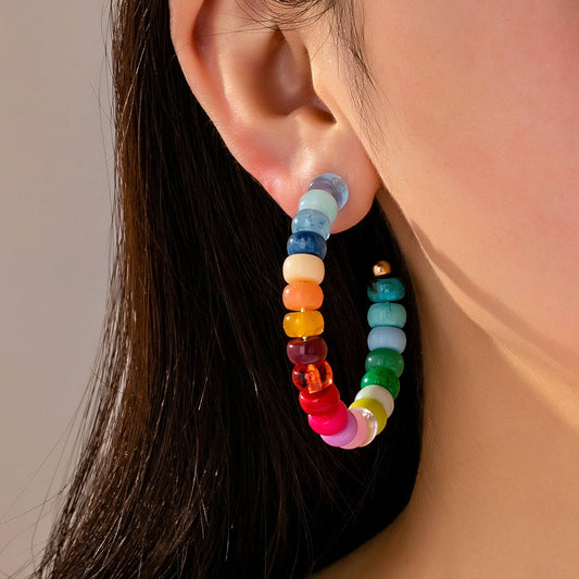 Multi-Color Beaded Hoop Earrings