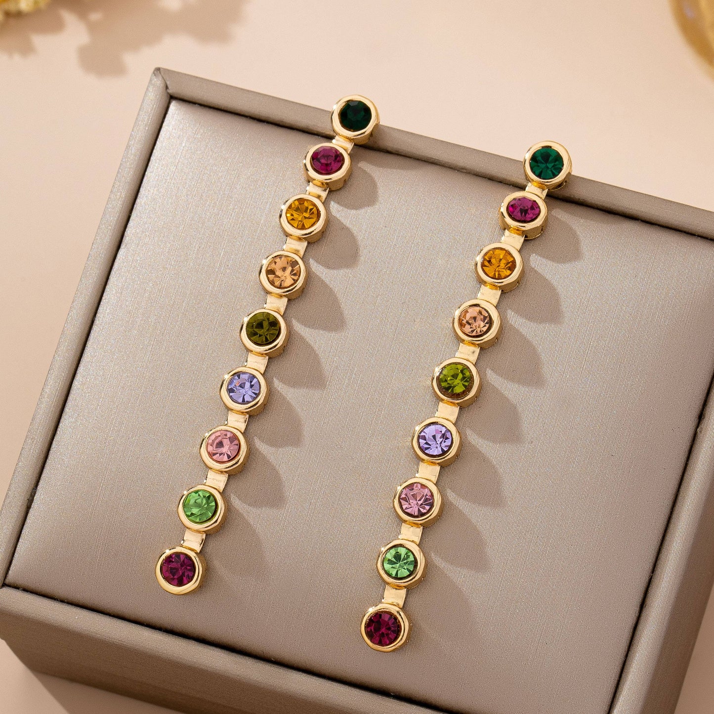 Rainbow Gemstone Linear Drop Earrings