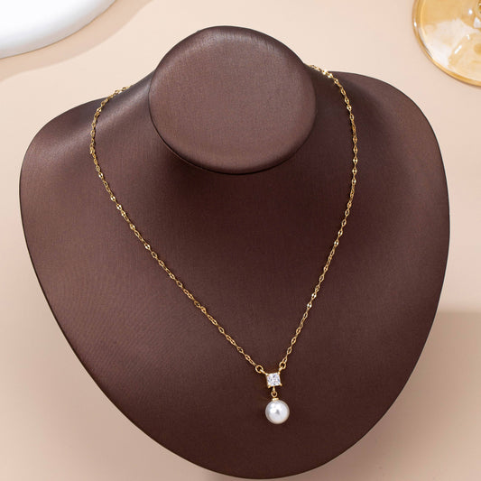 Classic CZ Crystal & Pearl Pendant Necklace