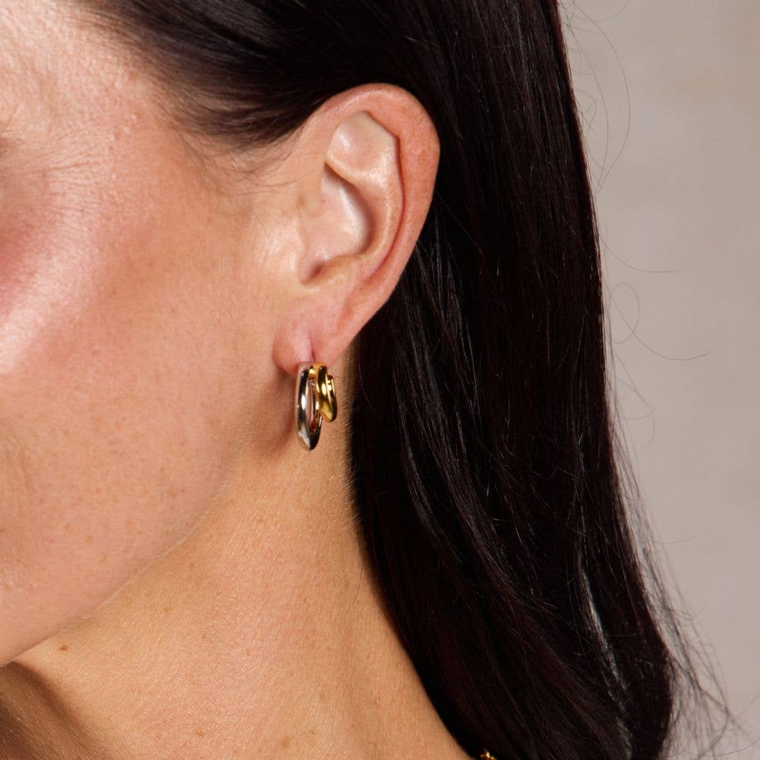 Mixed Metal Waterproof Double Hoop Earrings